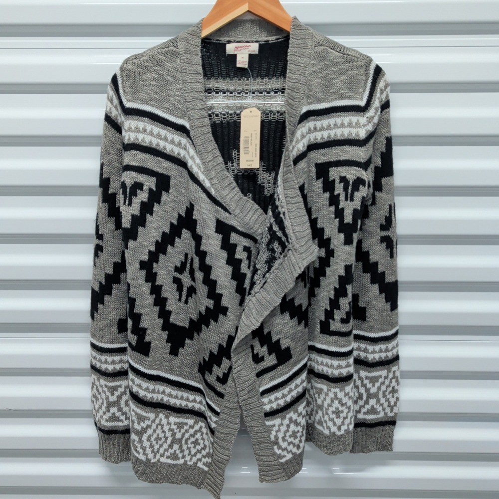 Arizona Jean Co Cardigan Size M Women Gray Black Geometric Tribal Open Front NWT — photo 2